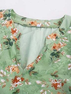 vestido estampado floral Primavera verão moda feminina decote em v manga curta solta