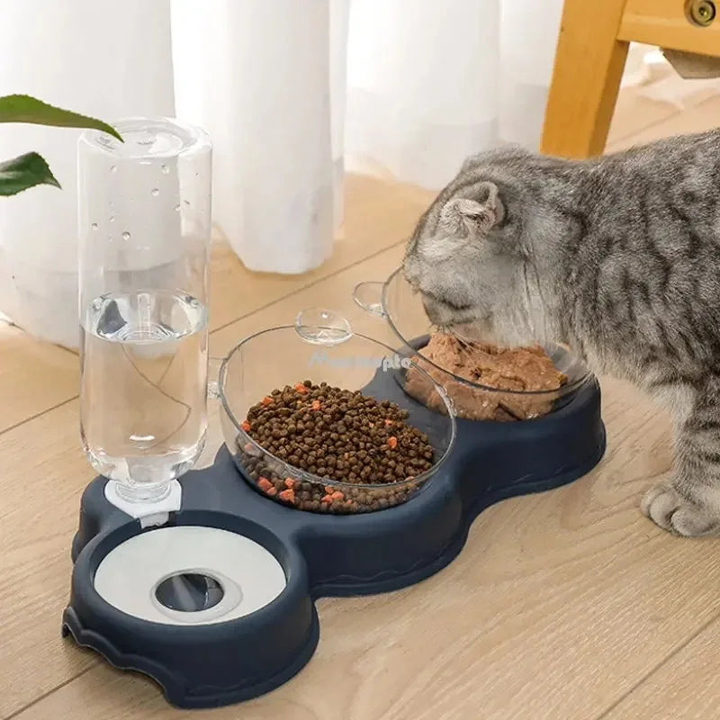 Alimentador automático 3 em 1, tigela de comida para cães e gatos, com fonte de água