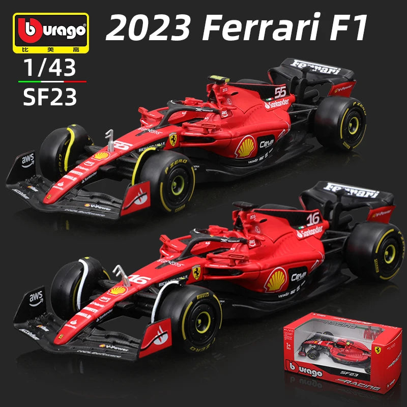 Bburago 1:43 F1 Model Regular Version 2023 Scuderia Ferrari Formula 1 SF23 #16 Leclerc #55 Sainz Alloy Car Diecast Toy